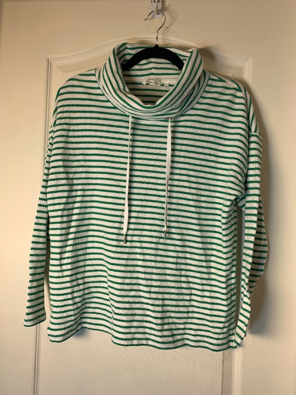 Tom Tailor Women's Striped Cowl Neck Pullover Green White Organic Cotton L